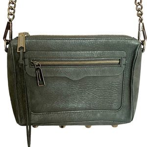 REBECCA MINKOFF AVERY Black Suede Leather Gunmetal Chain Strap Crossbody